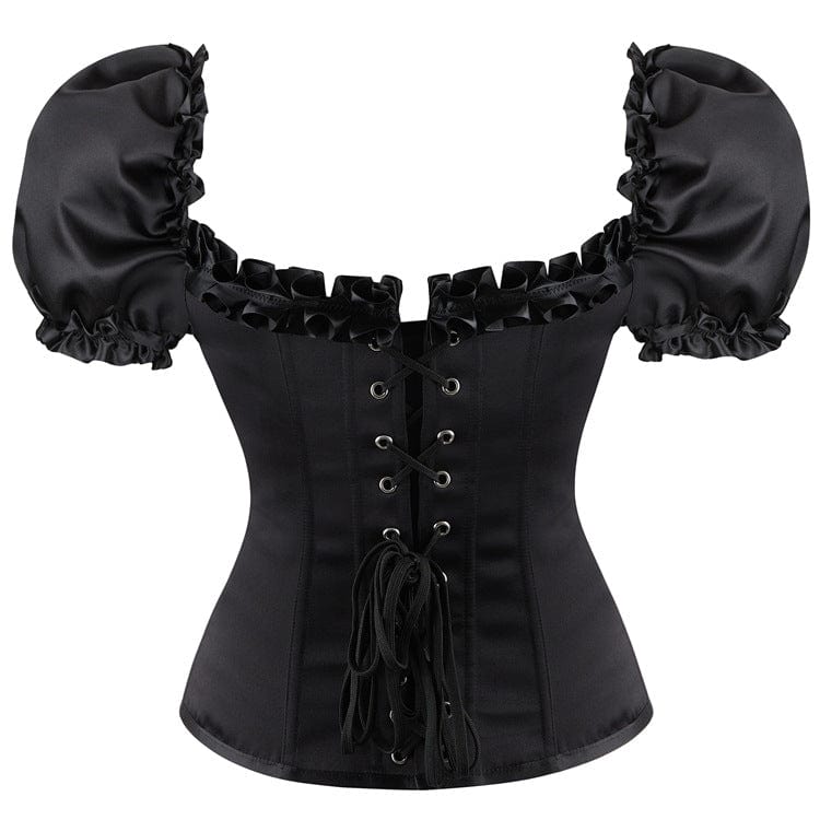 Kobine Women's Gothic Vintage Puff Sleeved Overbust Corset