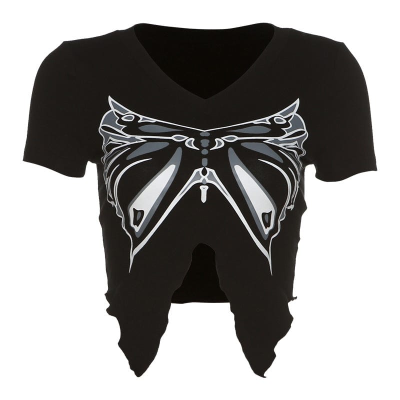 Kobine Women's Grunge Butterfly Printed Short Sleeved Crop Top