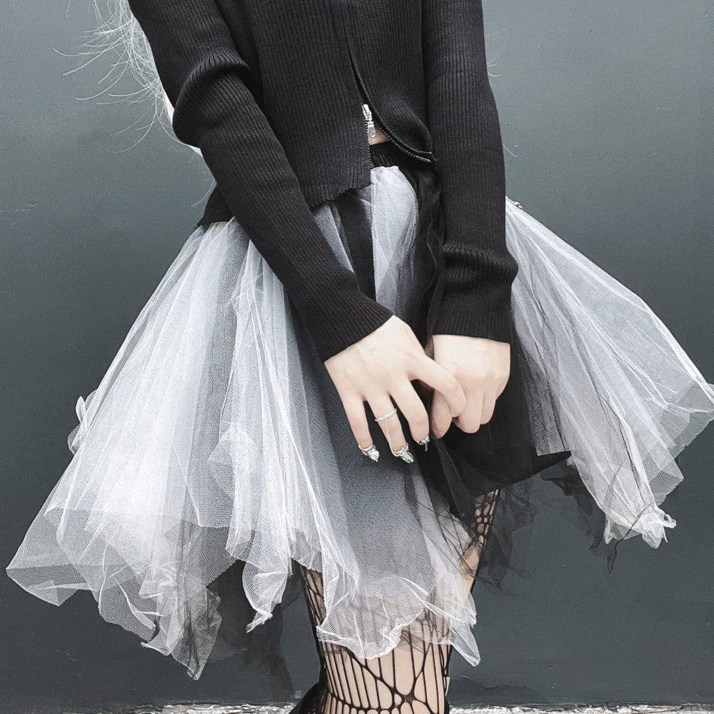 Kobine Women's Grunge Contrast Color Mesh Puffy Skirt