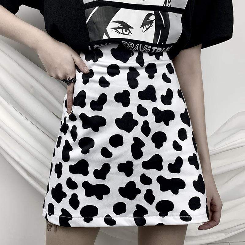 Women's Grunge Cow Printed High-waisted Skirts
