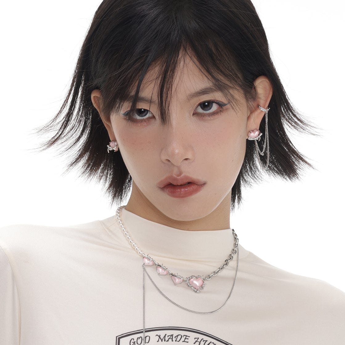 Kobine Women's Grunge Heart Zircon Asymmetrical Earrings