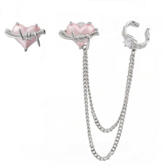 Kobine Women's Grunge Heart Zircon Asymmetrical Earrings