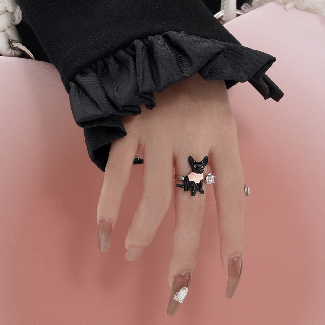 Kobine Women's Grunge Pink Cat Open Ring