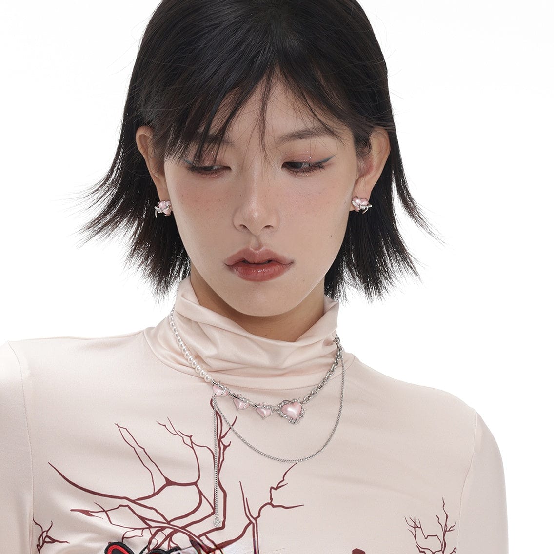 Kobine Women's Grunge Pink Heart Earrings