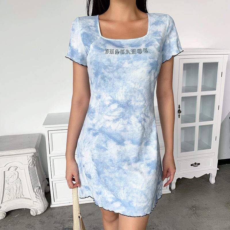 Women's Grunge Square Collar Letter Embroidered Dresses