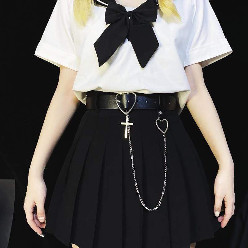 Women's High-waisted JK Pleated Skirts with Loving Heart Belt