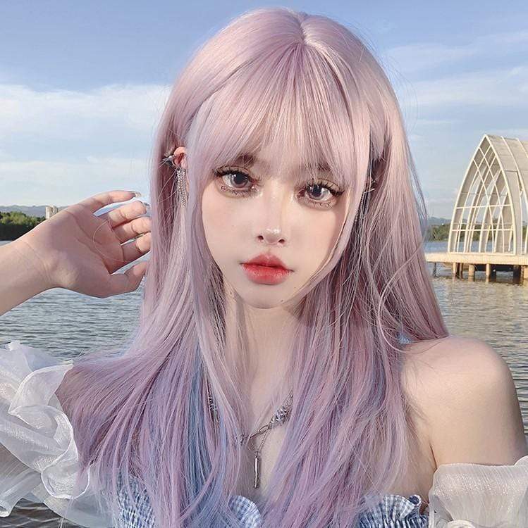 Kobine Women's Highlights Straight Bangs Synthetic Hair Wig