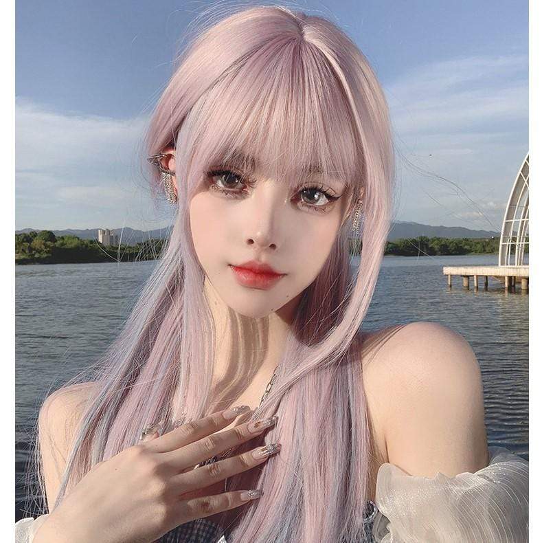 Kobine Women's Highlights Straight Bangs Synthetic Hair Wig