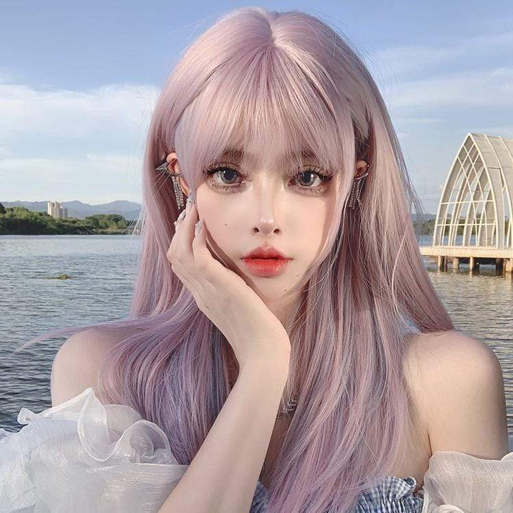 Kobine Women's Highlights Straight Bangs Synthetic Hair Wig