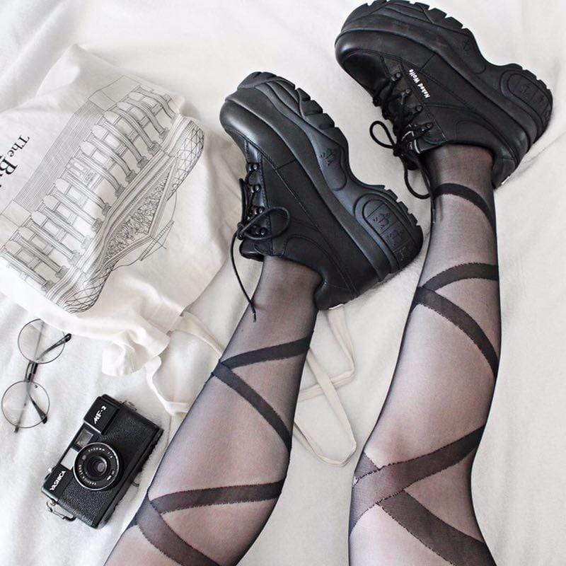 Women's Lace Sheer Straps Black Stockings