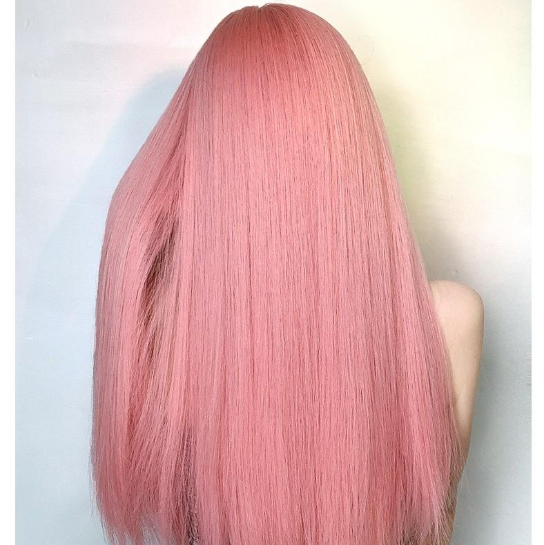 Kobine Women's Natural Straight Long Pink Synthetics Hair Wig