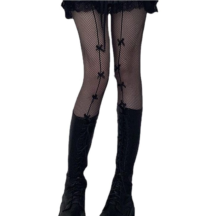 Kobine Women's Punk Bowknot Fishnet Stockings