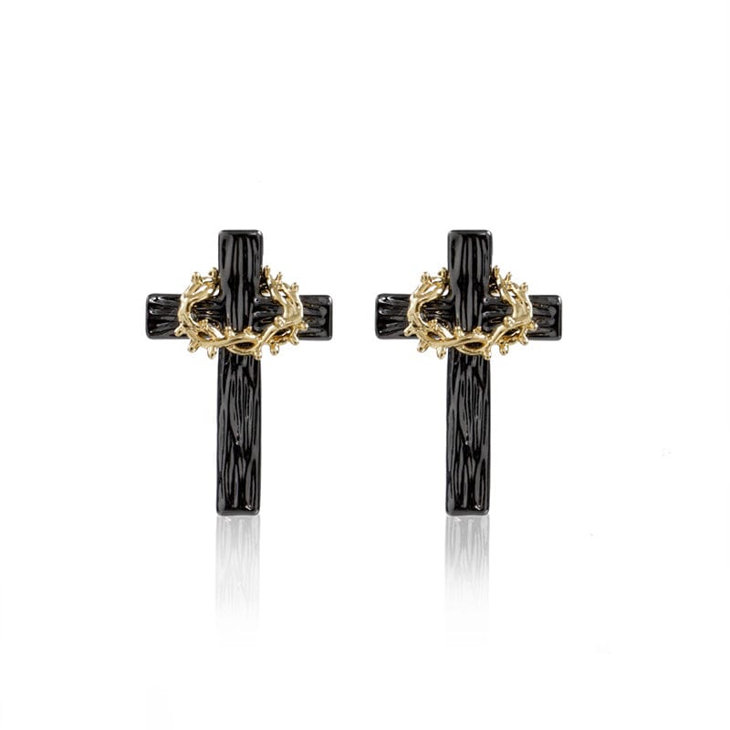 Kobine Women's Punk Cross Thorns Earrings
