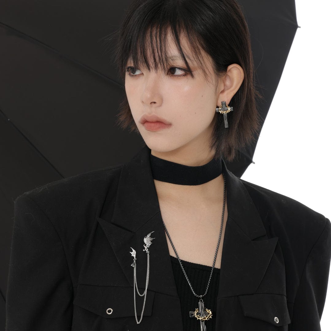 Kobine Women's Punk Cross Thorns Necklace