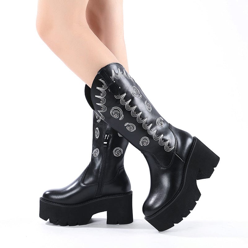 Kobine Women's Punk Eddy Embroidered Platform Buskin Boots