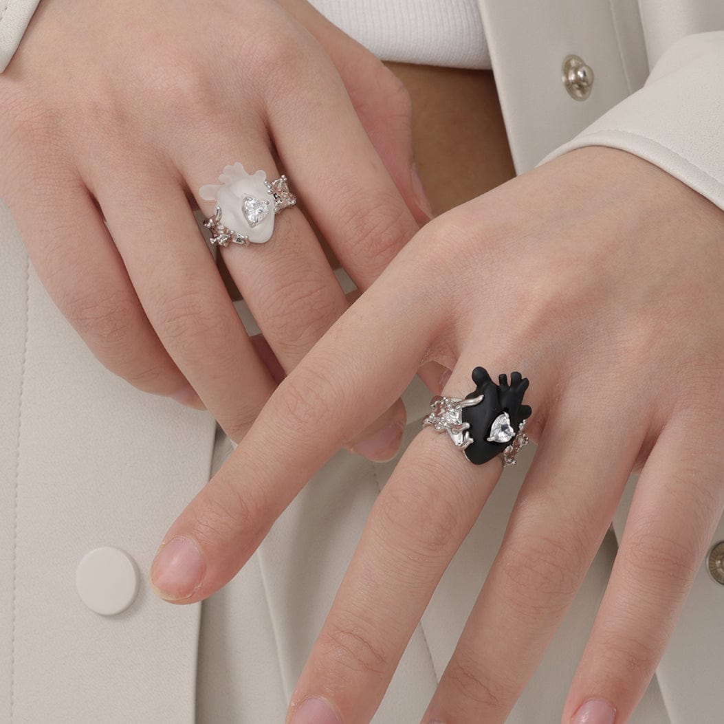 Kobine Women's Punk Heart Zircon Open Ring