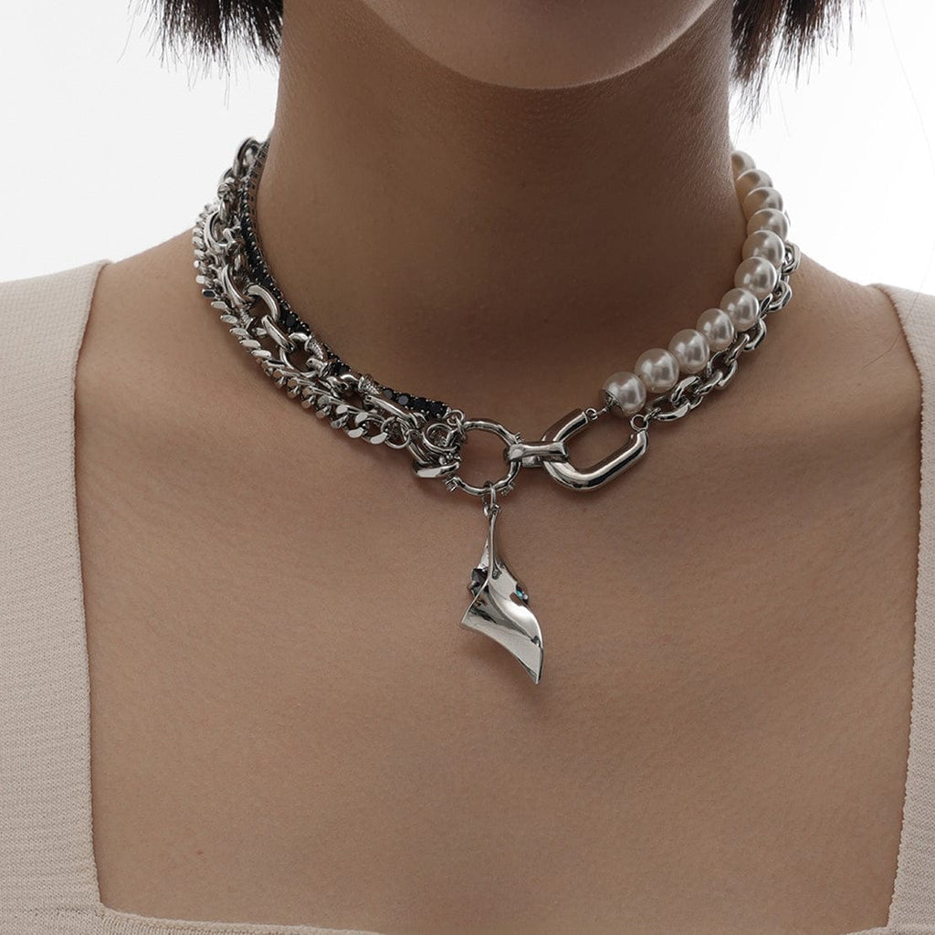 Kobine Women's Punk Pearl Splice Asymmetric Necklace