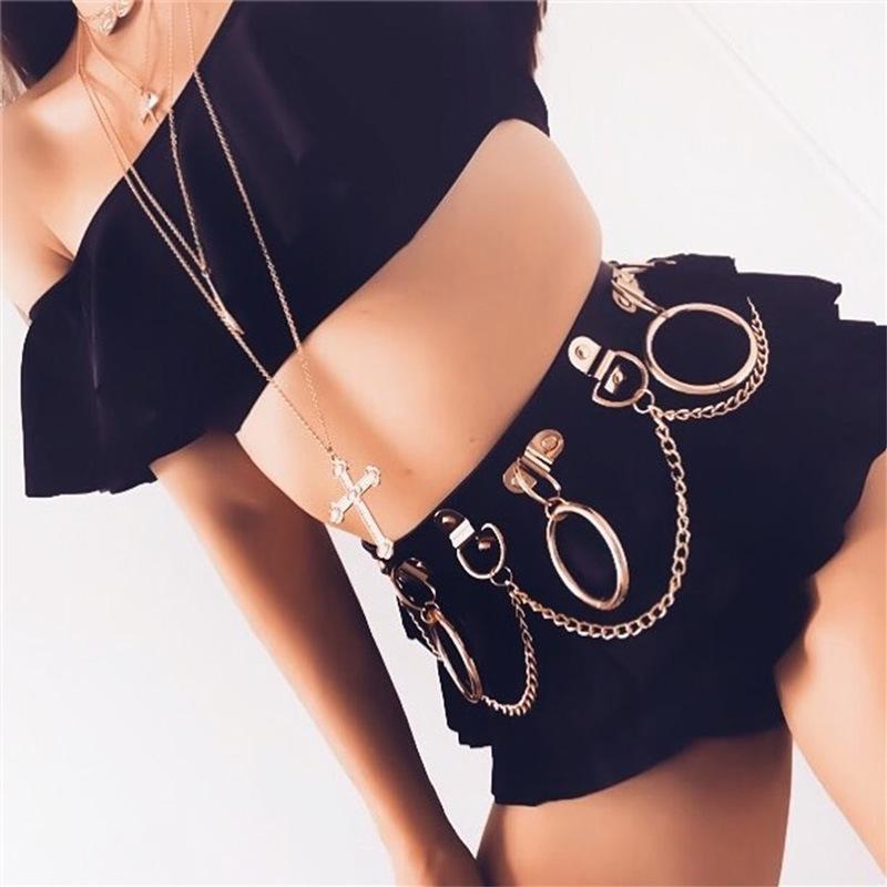 Women's Punk Rings And Chains Faux Leather Belts