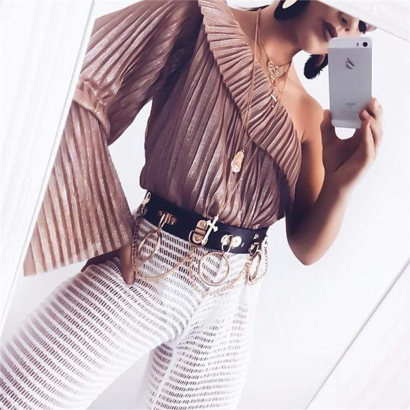 Women's Punk Rings And Chains Faux Leather Belts