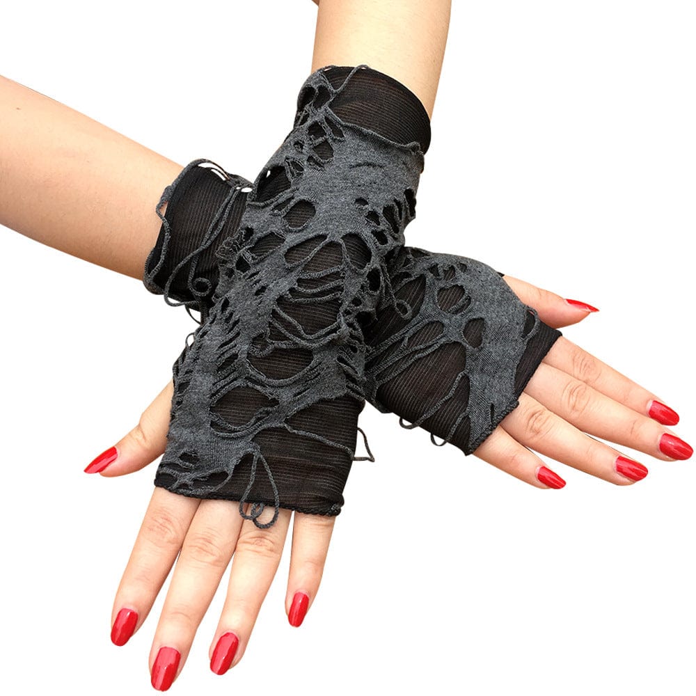 Kobine Women's Punk Ripped Fingerless Gloves