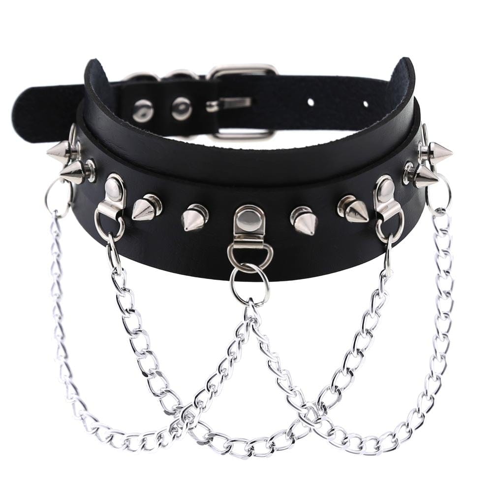 Kobine Women's Punk Rivets Chained Choker