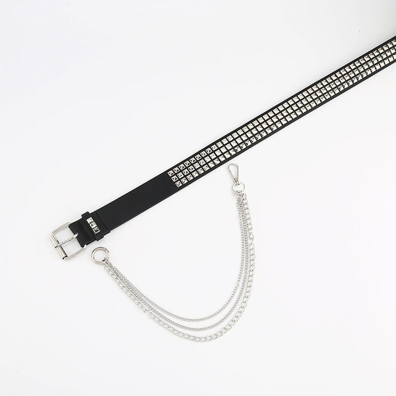 Kobine Women's Punk Rivets Faux Leather Belt with Metal Chain