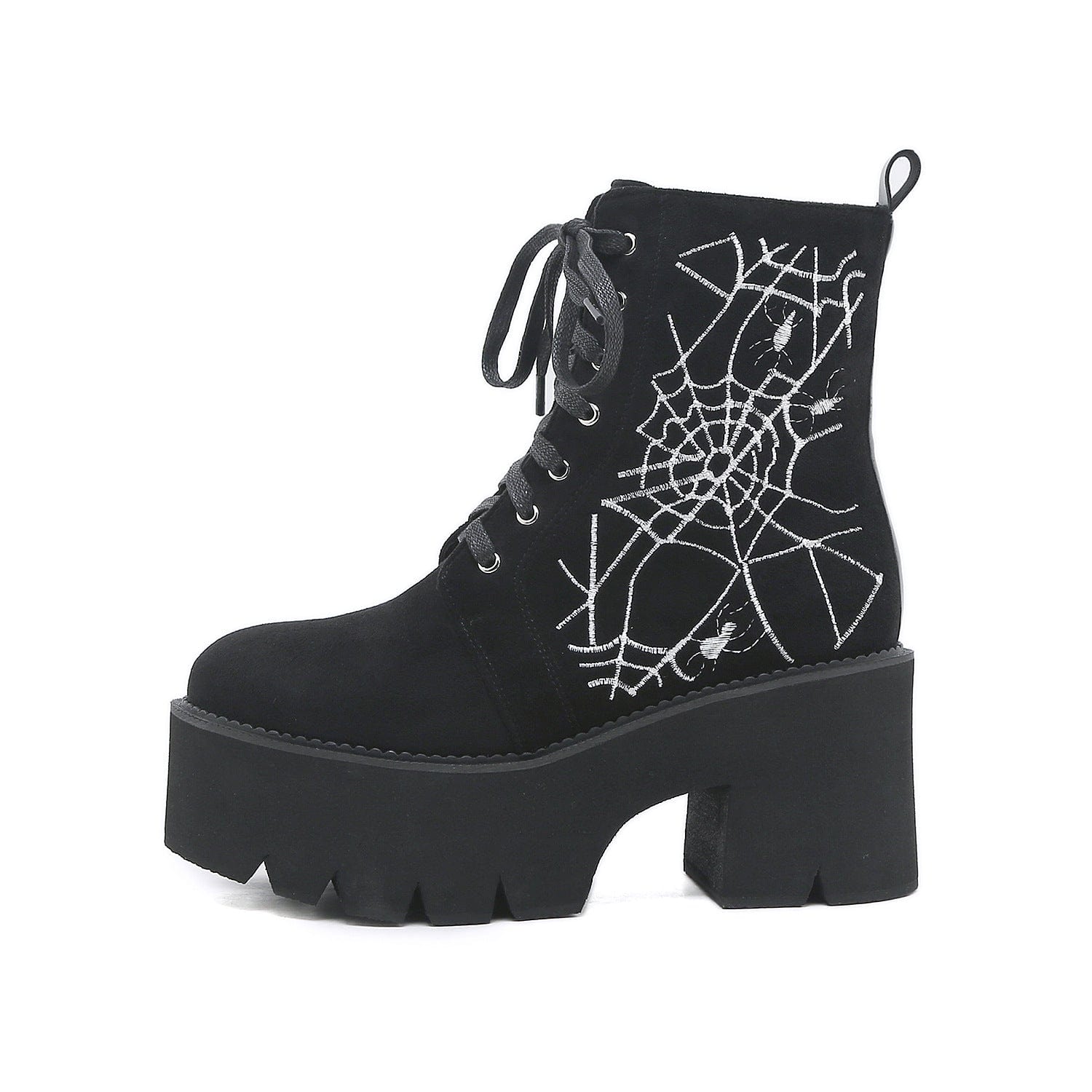 Kobine Women's Punk Spider Web Embroidered Platform Boots