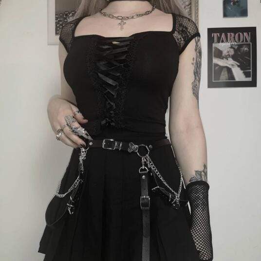 Kobine Women's Sheer Mesh Sleeved Lace-up Fitted Tops