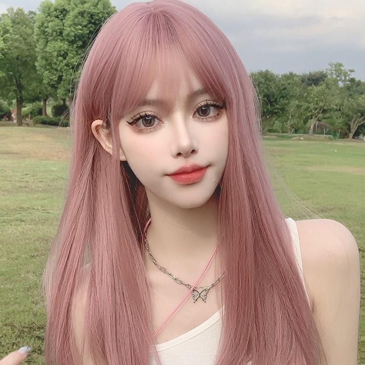 Kobine Women's Silky Straight Pink Synthetics Hair Wig