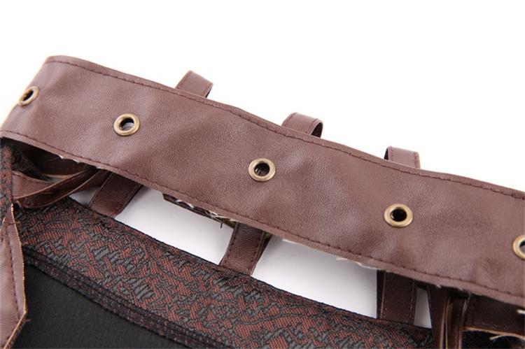 Women's Spiral Steel Boned Steampunk Gothic Vintage Brocade Corset with Jacket and Belt