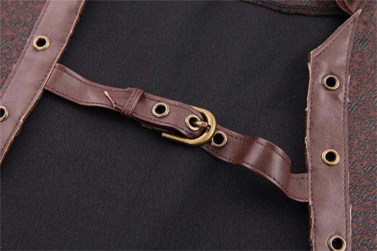 Women's Spiral Steel Boned Steampunk Gothic Vintage Brocade Corset with Jacket and Belt