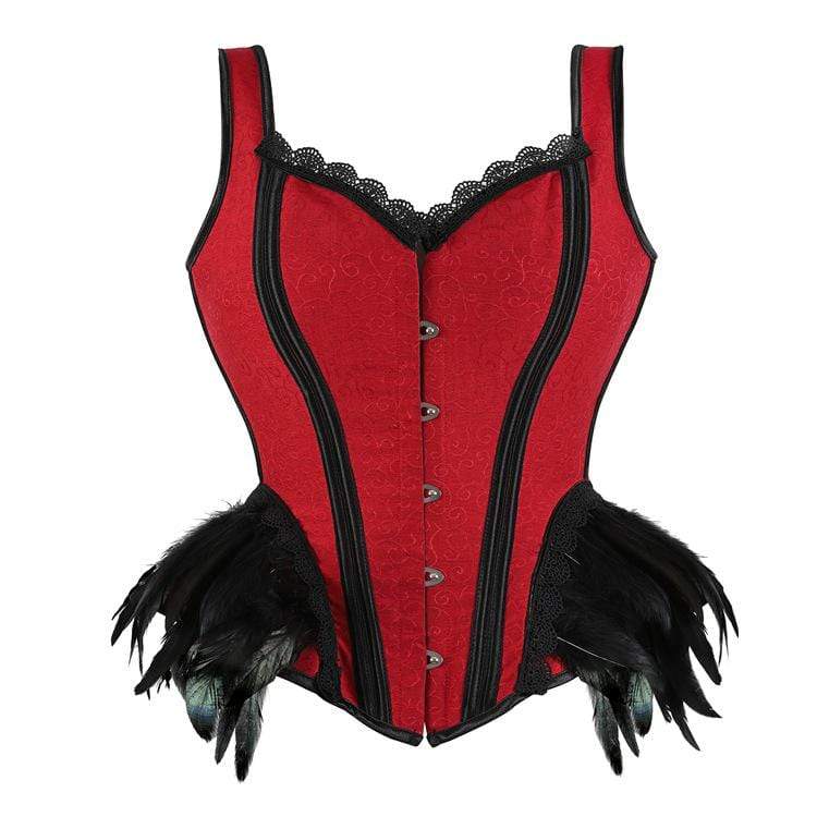 Women's Vintage Contrast Color Lace Hem Faux Fun Overbust Corsets