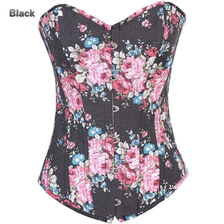 Women's Vintage Floral Overbust Corsets With T-back