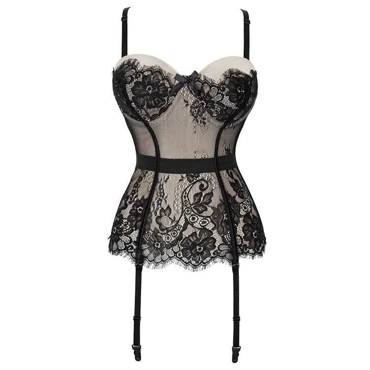 Women's Vintage Gothic Floral Lace Overbust Corsets