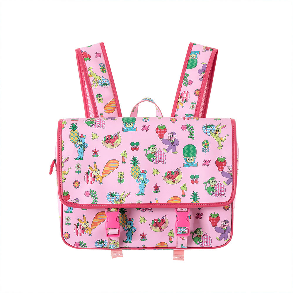 Pink Kawaii Women's Cartoon Printed Buckles Quadrate Backpack