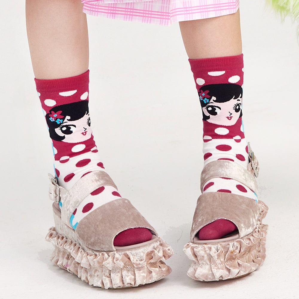 Pink Kawaii Women's Contrast Color Polka Dot Socks