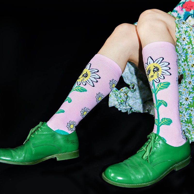 Pink Kawaii Women's Daisy Knitted Knee-high Socks