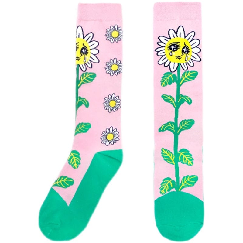 Pink Kawaii Women's Daisy Knitted Knee-high Socks