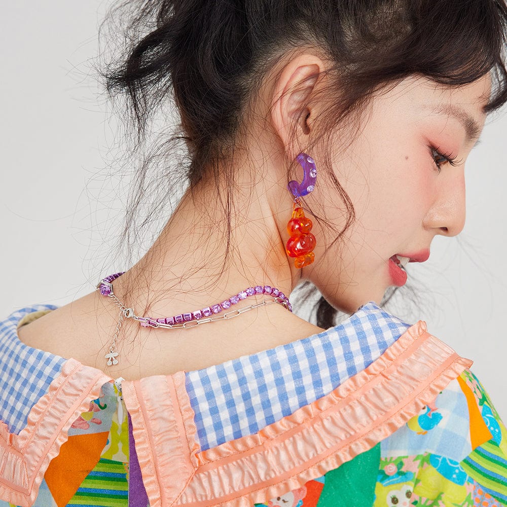 Pink Kawaii Women's Dog Rhinestone Earrings/Necklace