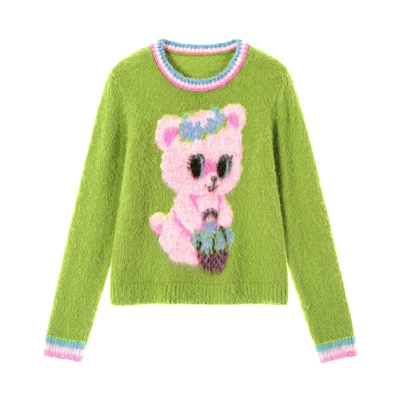 Pink Kawaii Women's Double Color Bear Knitted Sweater