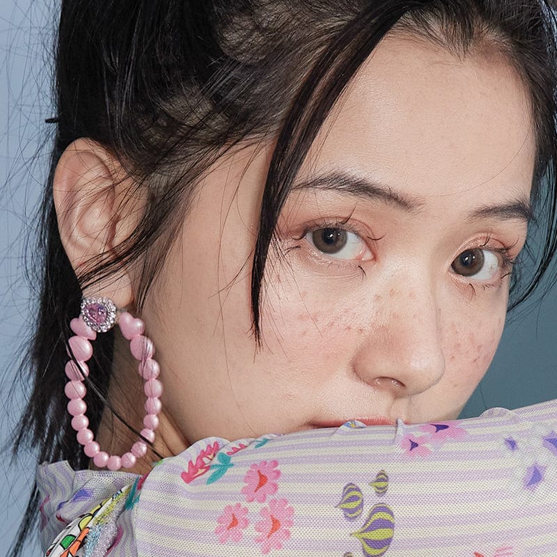 Pink Kawaii Women's Heart Zircon Annular Earrings