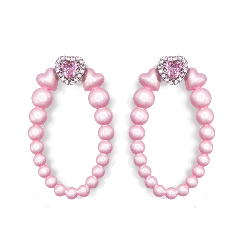 Pink Kawaii Women's Heart Zircon Annular Earrings