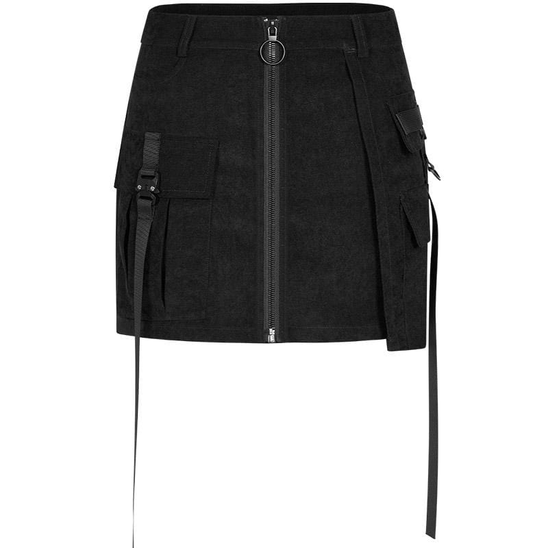 Women's Gothic Muti-pockets Short Skirts With Front Zip