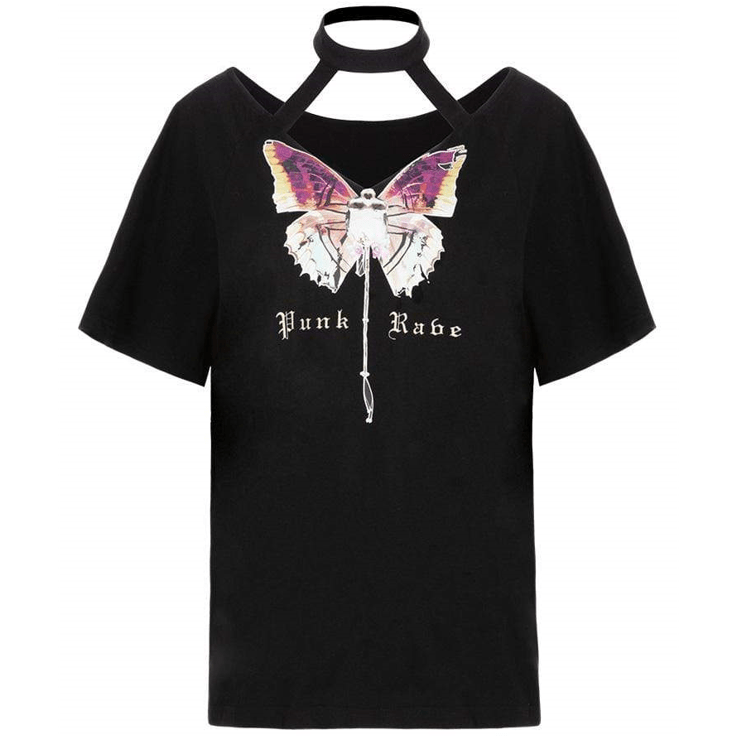 Women's Grunge Butterfly Printed Halter T-shirts