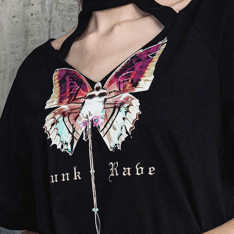 Women's Grunge Butterfly Printed Halter T-shirts