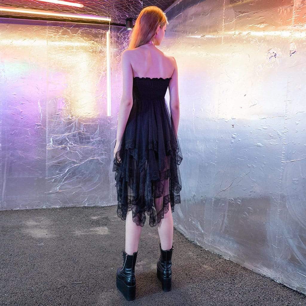 Women's Grunge High-Waisted Multilayer Irregular Mesh Skirt Tube Dress