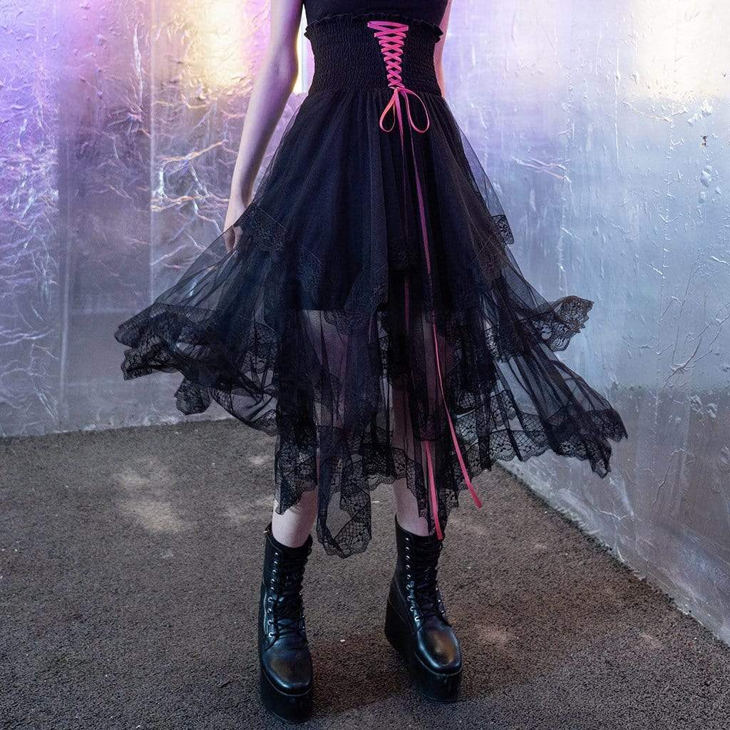 Women's Grunge High-Waisted Multilayer Irregular Mesh Skirt Tube Dress