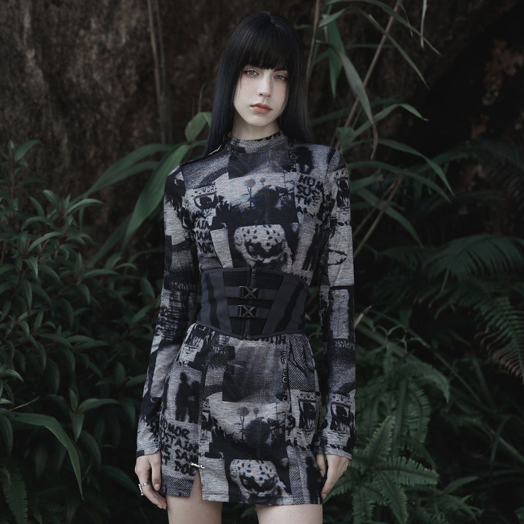 PR-A Women's Grunge Striped Wide Belt