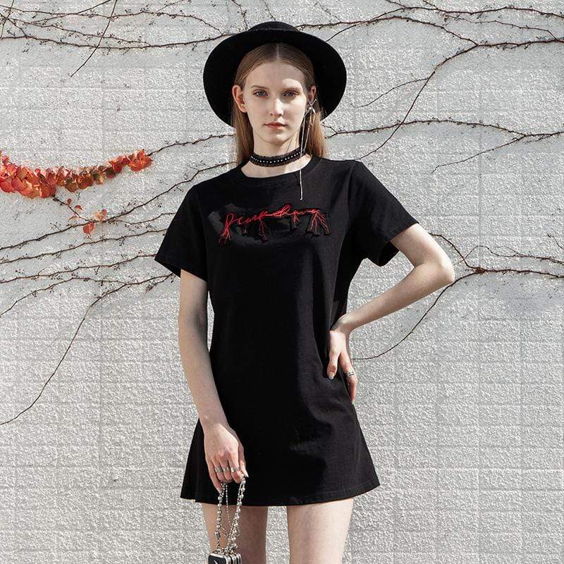 Women's Grunge Punk Rave Printed Casual A-line Tee Dresses