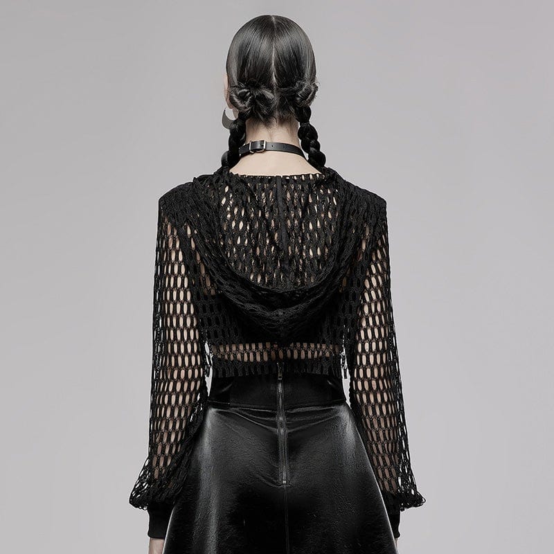 PR-A Women's Punk Chinese Knot Mesh Short Hoodies